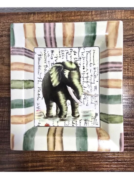 John Derian Other - John Derian Hand-Painted Ceramic Elephant Desk Tray Catchall With Striped Border